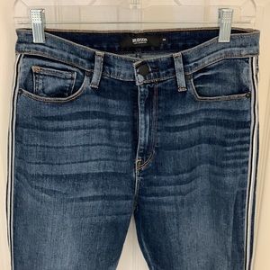 Hudson Jeans: Barbara super skinny high rise with gray and navy stripe. Size 28